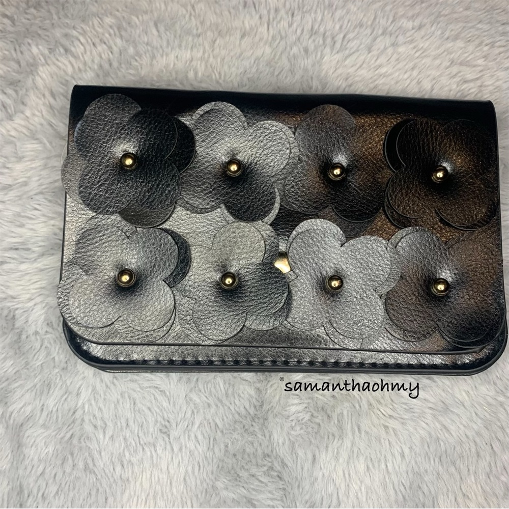 Black Clutch with Flower Detail